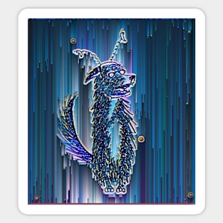 Illustrated Dog in Blue Pixel Sort Sticker